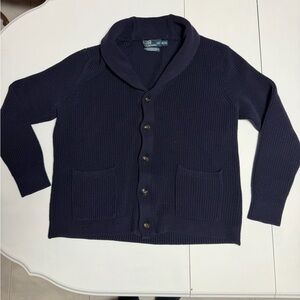 Polo Ralph Lauren dark navy fisherman knit shawl-collar cardigan